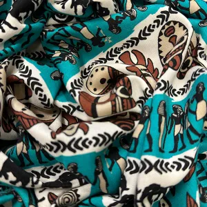 Teal Multi Tribal Print Rayon Challis Fabric