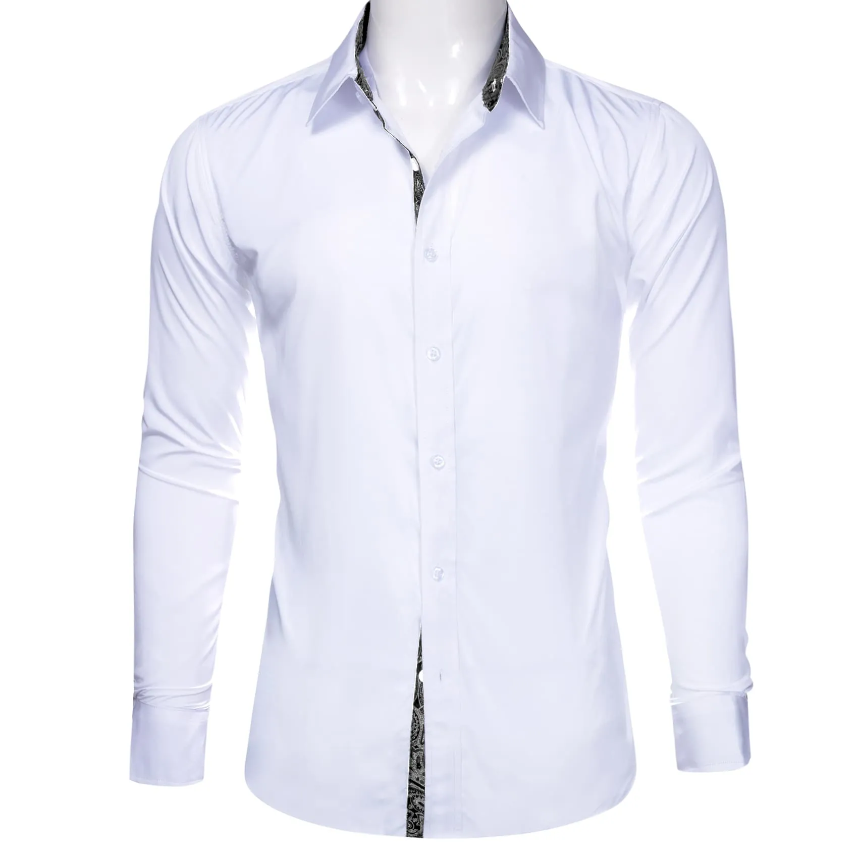 Ties2you Business Shirts White Solid Splicing Black Paisley Button Up Long Sleeve Shirts for Men