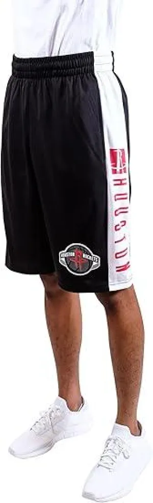 Ultra Game NBA Official Men’s Super Soft Active Workout Basketball Training Shorts - Unisex, Houston Rockets, Black|Houston Rockets