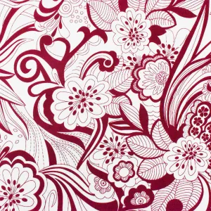 White-Red Floral Printed Stretch Cotton Spandex Twill Woven Fabric