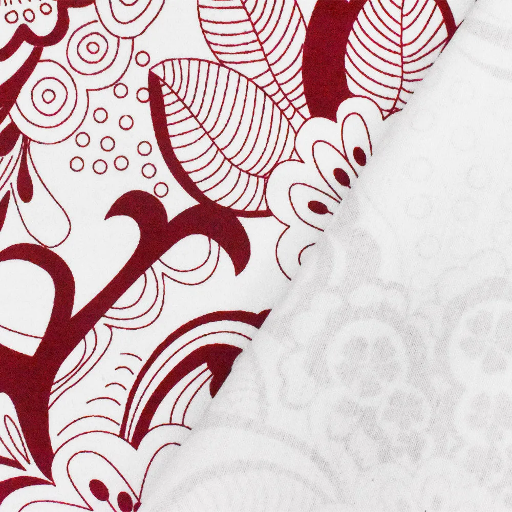 White-Red Floral Printed Stretch Cotton Spandex Twill Woven Fabric