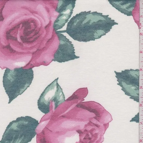 White/Pink Rose Baby French Terry Knit Fabric