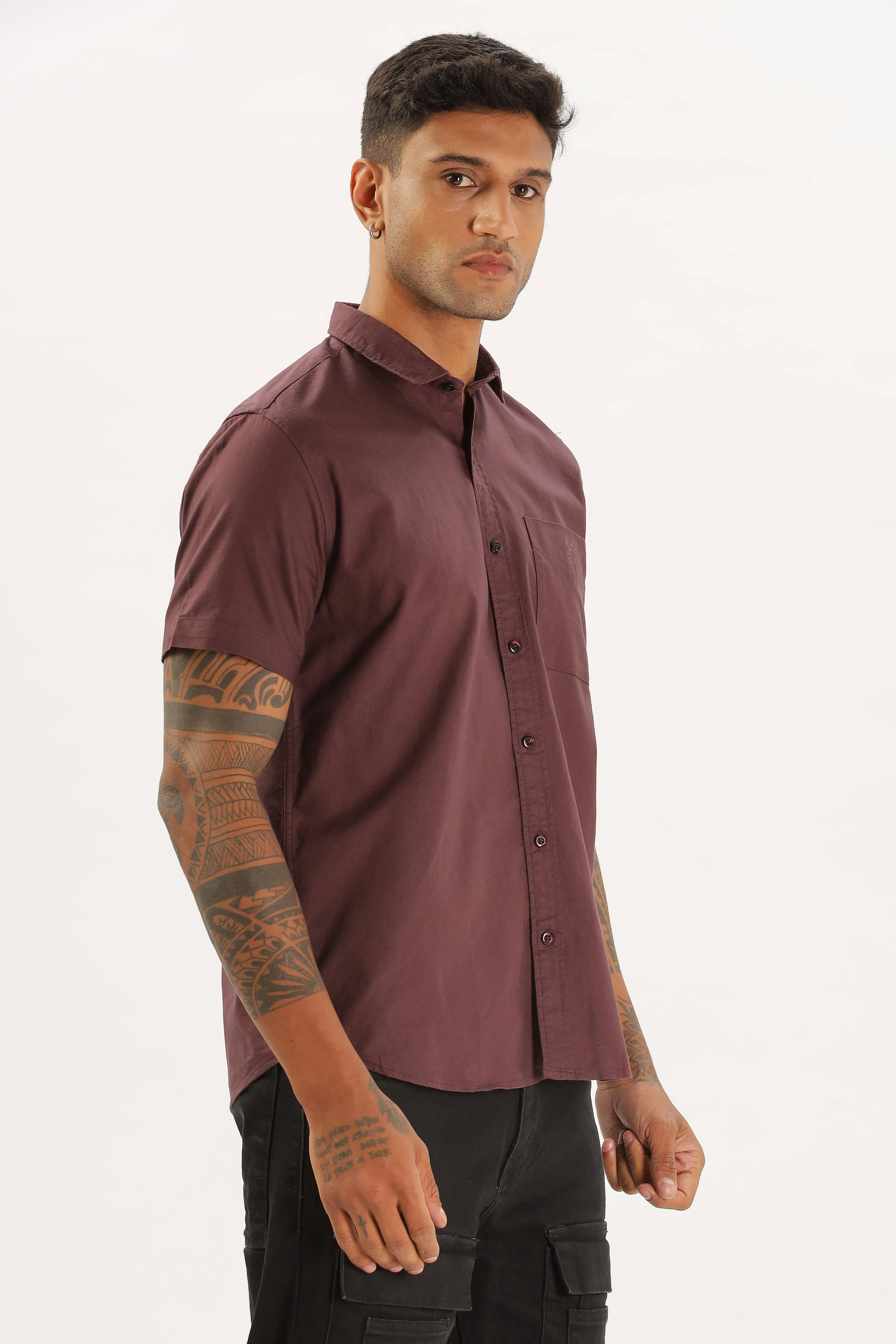 Wine Half Sleeve Regular Fit Shirt