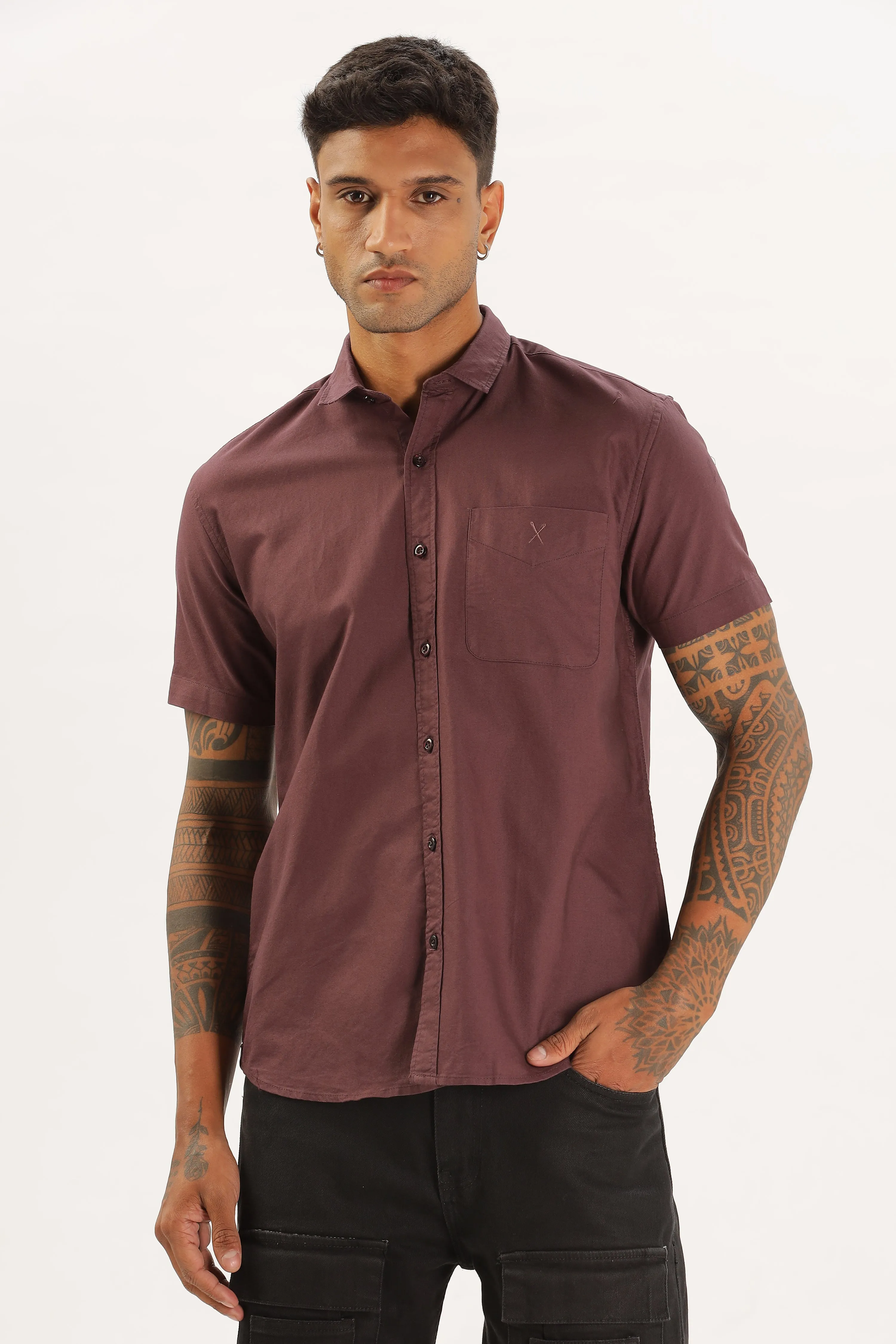 Wine Half Sleeve Regular Fit Shirt