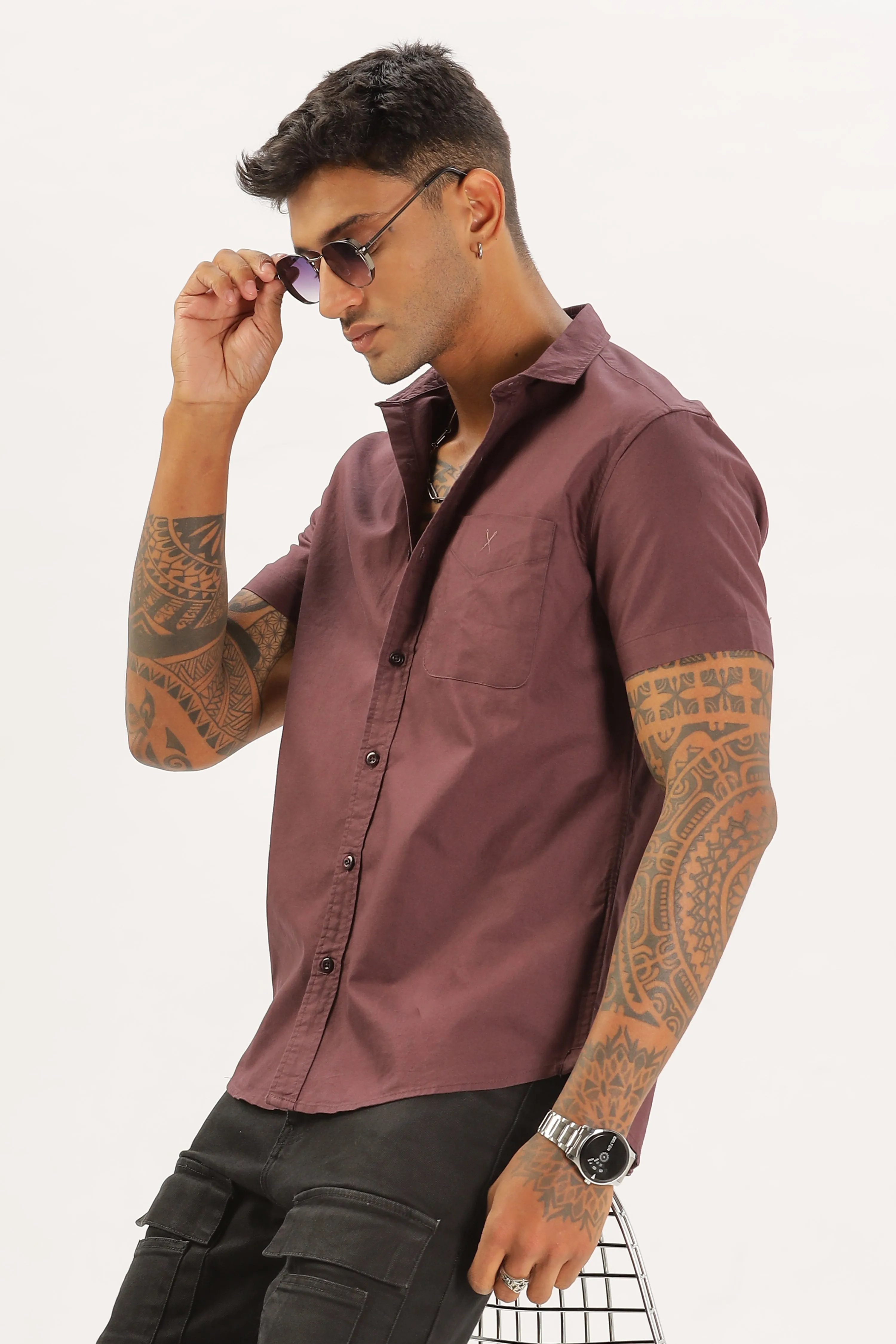 Wine Half Sleeve Regular Fit Shirt