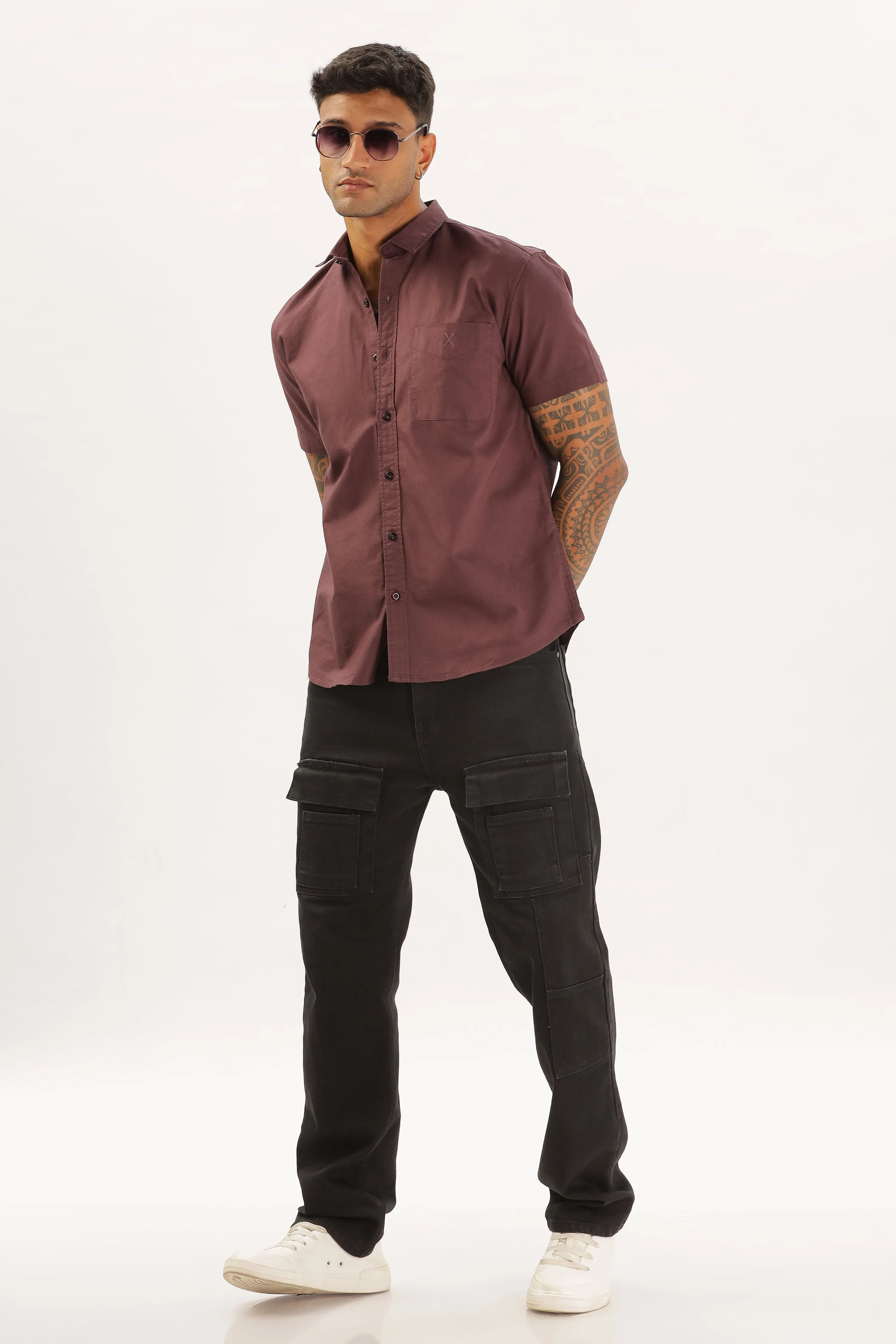 Wine Half Sleeve Regular Fit Shirt