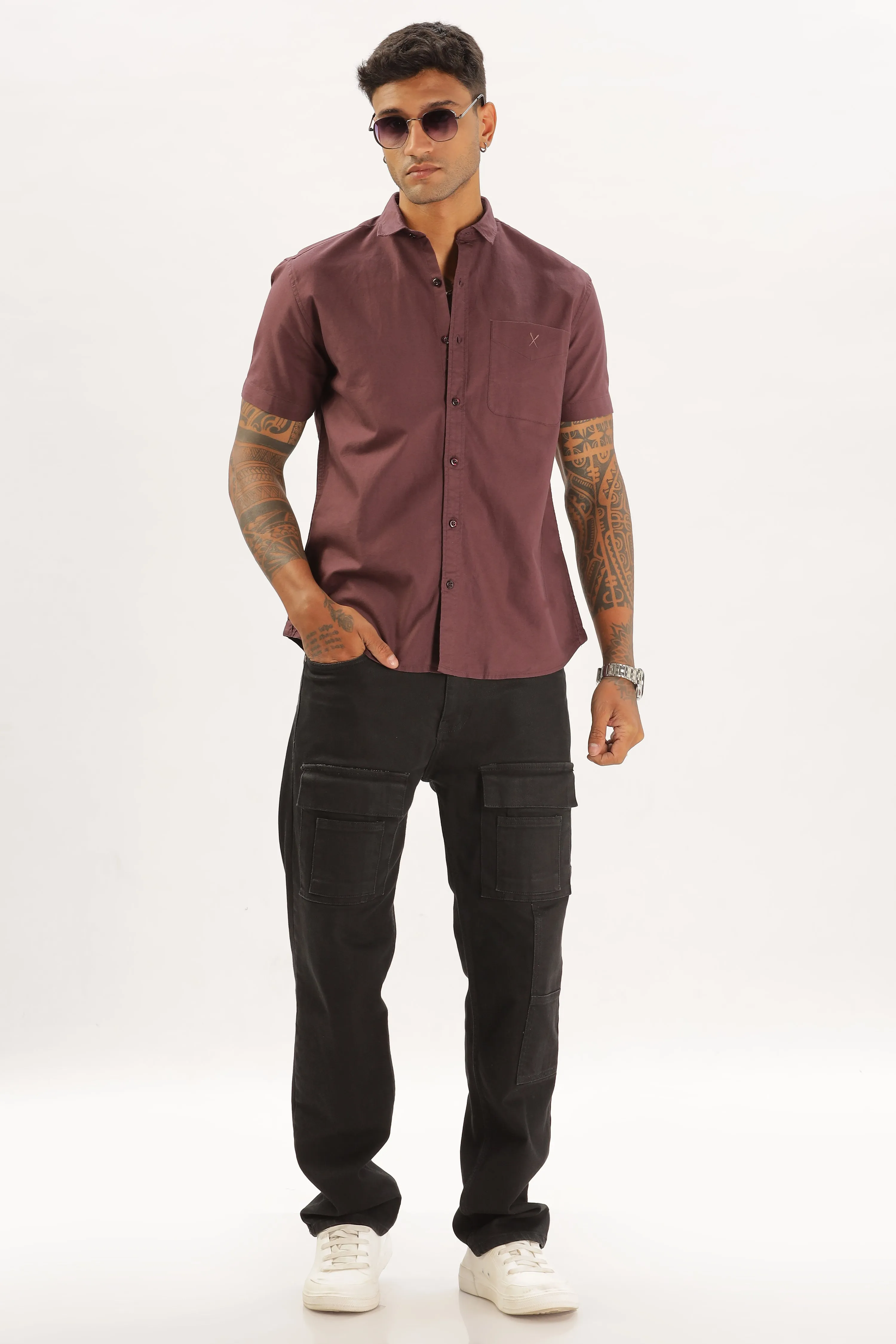 Wine Half Sleeve Regular Fit Shirt